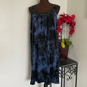 Michael Kors Black Blue Tie Dye Rhinestone Dress L
